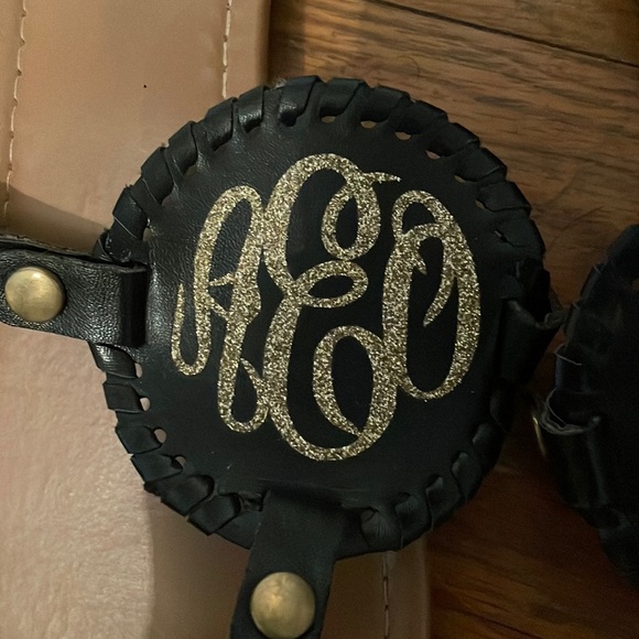 Monogram initials E A D O sandals flip flops slides sorority gold black neutral - Picture 2 of 3